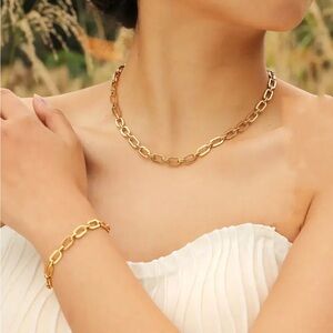 18K Gold-Plated Stainless Steel Chain Necklace & Bracelet Set